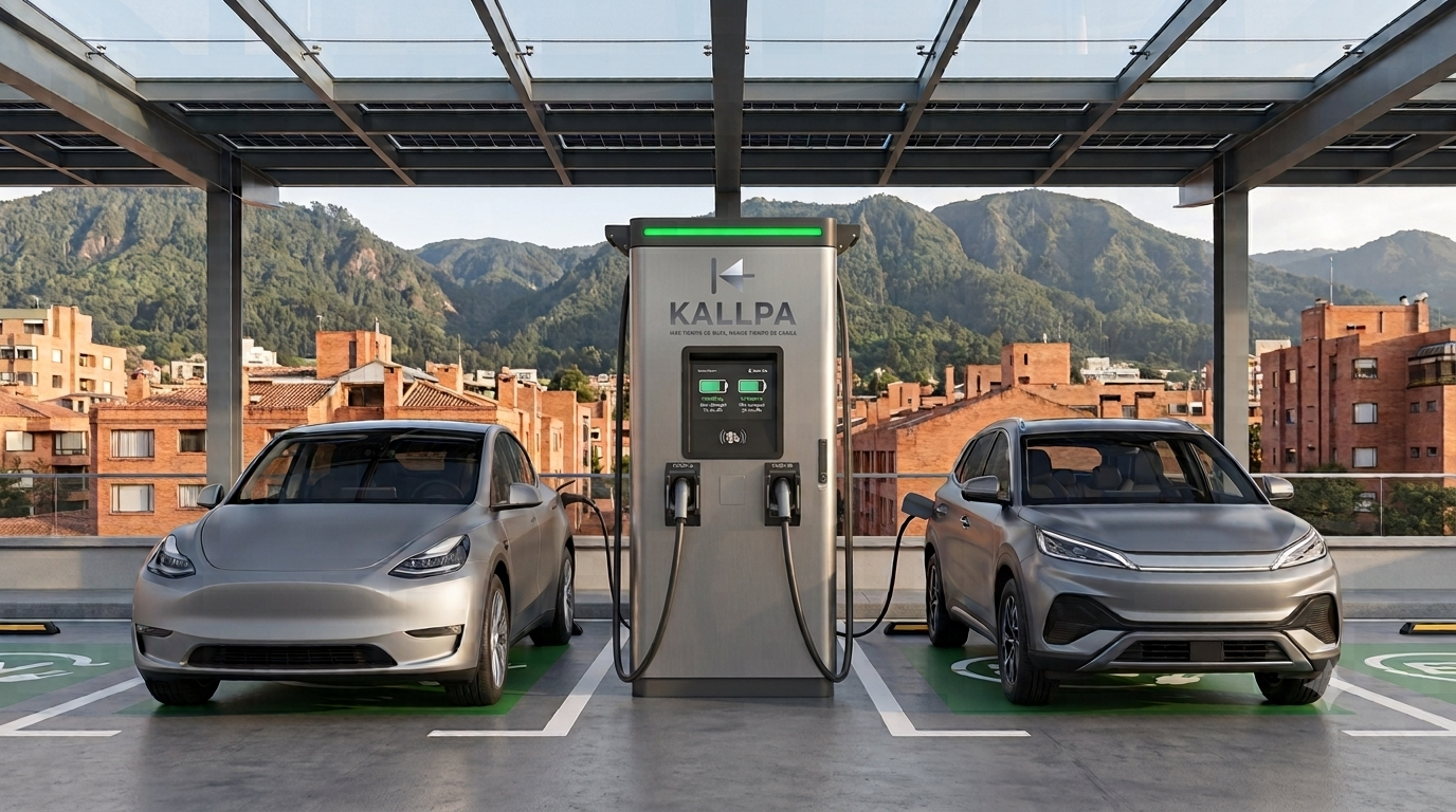 Estación de carga ultrarrápida Kallpa para carros eléctricos en Bogotá, Colombia